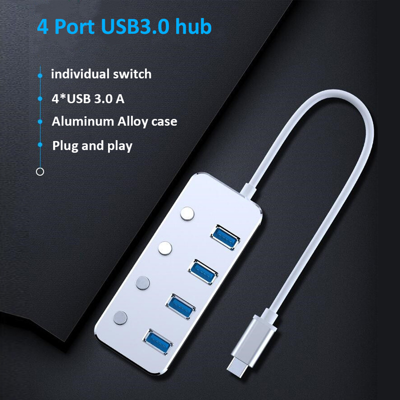 4 Port USB 3.0 Hub - USB-A to 4x USB 3.0 Type-A with Individual On/Off Port Switches - SuperSpeed 5Gbps USB 3.1/3.2 Gen 1 - Portable